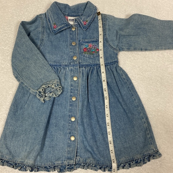 Oshkosh long sleeve full snap front embroidered denim blue jeans dress 2t - Picture 4 of 7